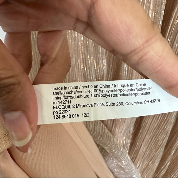 Eloquii Plus Size Shimmer Rose Gold Puff Sleeve Gathered Waist Dress sz 14 - Picture 16 of 16